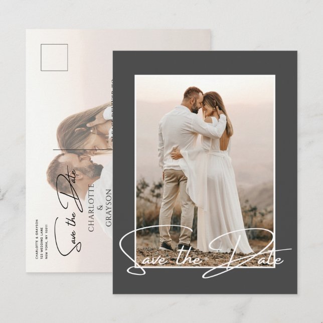 Save the Date Foto Chic Stilvolle Hochzeitsankündi Ankündigungspostkarte (Vorne/Hinten)