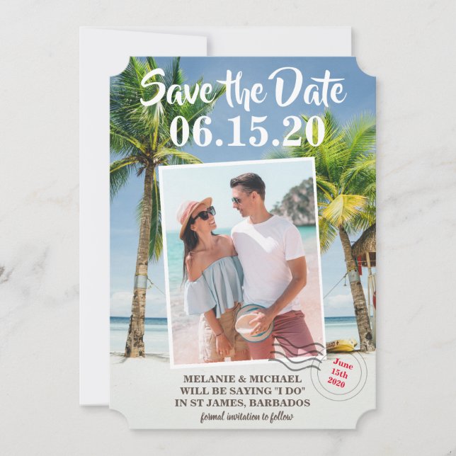 Save the Date Foto des Tropical Luggage Tag (Vorderseite)
