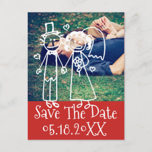 Save the Date Foto Doodle Red Verlobung Ankündigungspostkarte