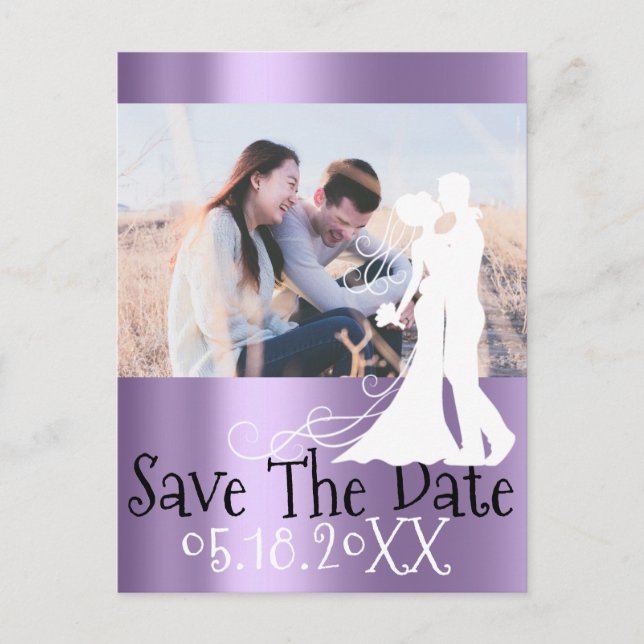 Save the Date Foto Doodle Verlobung Grau Violet Ankündigungspostkarte (Vorderseite)