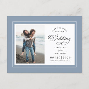 Save the Date Foto Dusty Blue Elegante Hochzeit Ankündigungspostkarte