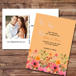 Save the Date Foto Einladung Pink Peach Blume