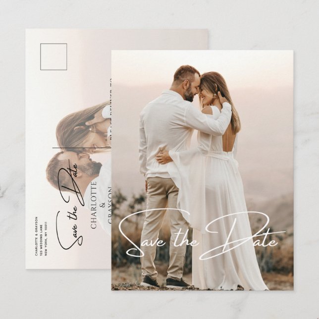 Save the Date Foto Elegant Wedding Ankündigungspostkarte (Vorne/Hinten)