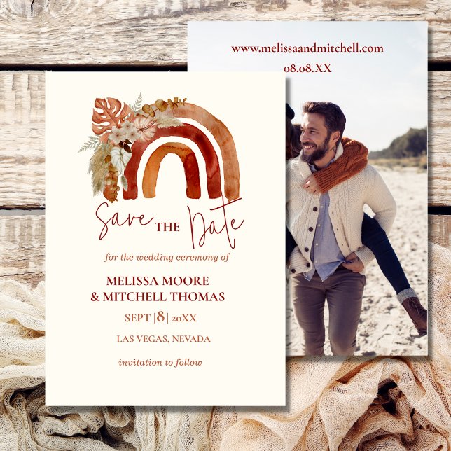 Save the Date Foto Erdton Boho Regenbogenblüte Einladung (Von Creator hochgeladen)
