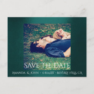 Save the Date Foto Glitzer Verlobung Sage Green Ankündigungspostkarte