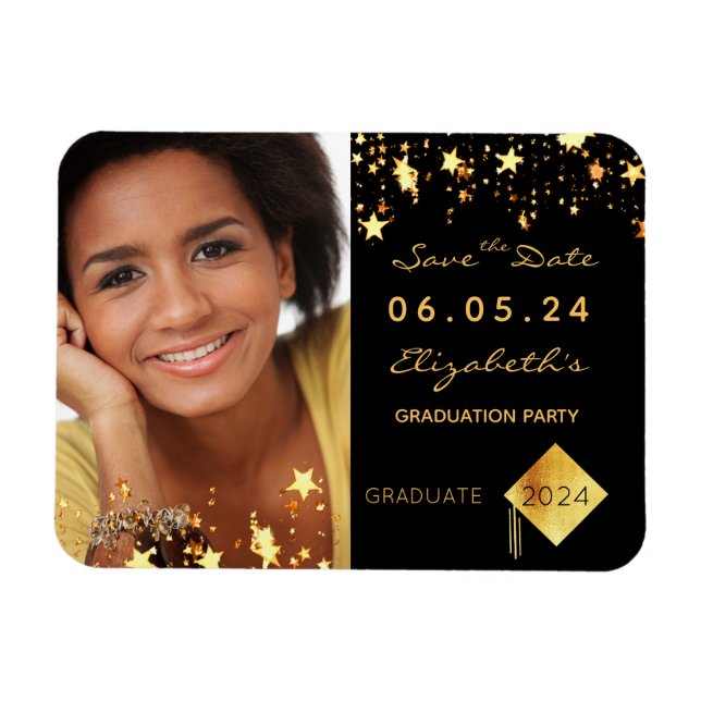 Save the Date Foto graduation party 2022 Black Magnet (Horizontal)