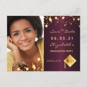 Save the Date Foto Graduierung Partei bordeauxrot Postkarte