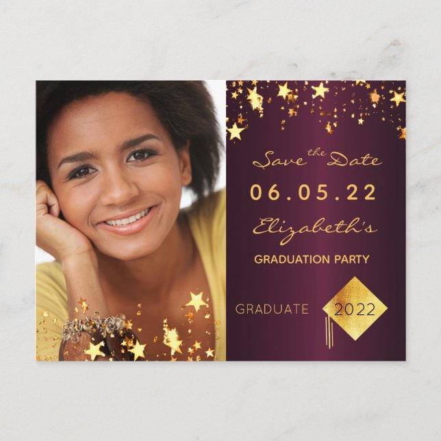 Save the Date Foto Graduierungsparty 2022 bordeaux Postkarte (Vorderseite)