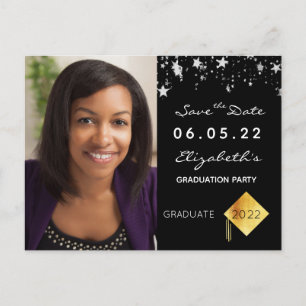 Save the Date Foto Graduierungsparty 2023 schwarz Postkarte
