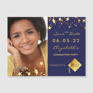 Save the Date Foto Graduierungsparty Blau 2025 Magnetkarte