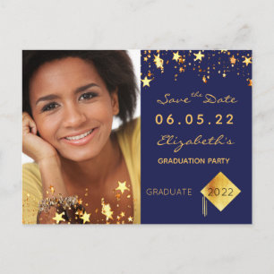 Save the Date Foto Graduierungsparty Blau 2025 Postkarte