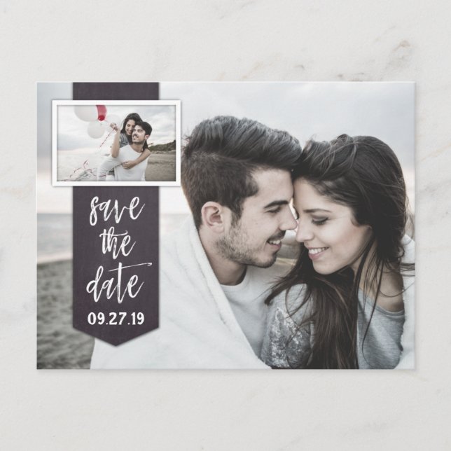 Save the Date Foto Halbpension Rustikale Hochzeit Ankündigungspostkarte (Vorderseite)