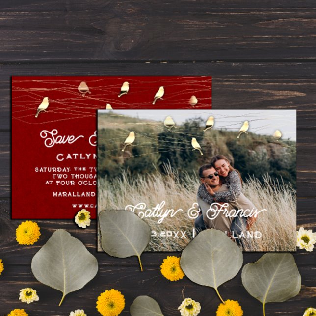 Save the Date Foto Land Golden Birds Kraft Einladung (Save The Date Photo Country Golden Birds Kraft Invitation)