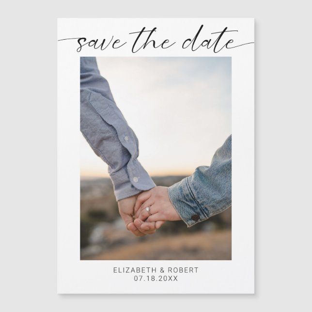 Save the Date Foto Minimalistisch Modernes Skript Magneteinladung (Vorderseite)