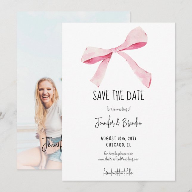 Save the Date-Foto mit rosa Blindfarben Einladung (Vorne/Hinten)