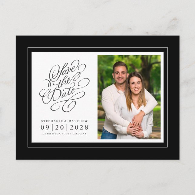 Save the Date Foto Picture Black Hochzeit Ankündigungspostkarte (Vorderseite)