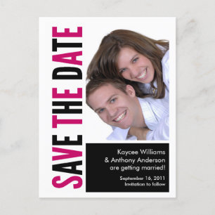 Save the Date Foto POSTCARD Pink & Black Ankündigungspostkarte