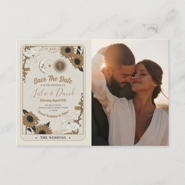 Save the Date Foto Tarot Sun Moon Aligned Wedding Begleitkarte (Vorderseite)