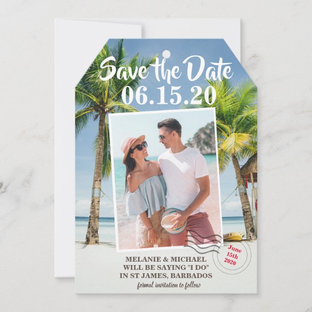 Save the Date Foto Tropical Luggage Tag (Vorderseite)