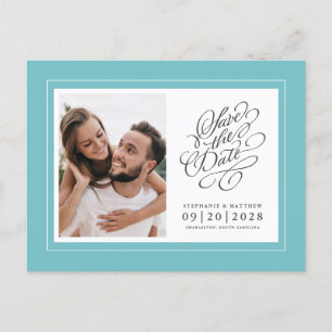 Save the Date Foto Wedding Aqua Ankündigungspostkarte
