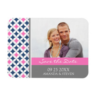 Save the Date Foto Wedding Magnet Grau Blau Pink