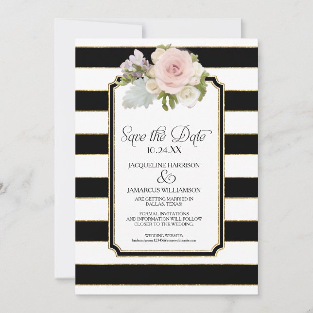Save the Date Foto Wide Strip Imitate Gold Floral Einladung (Vorderseite)