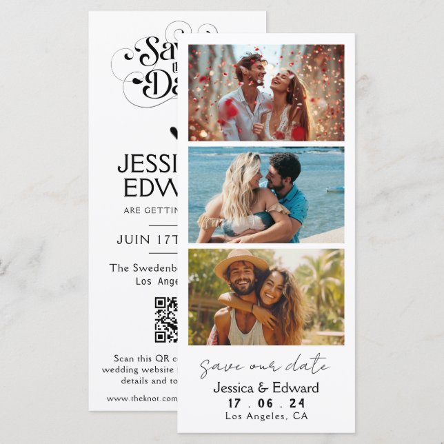 Save the Date FotoBooth Qr Code Schwarz-weiß Chic (Vorne/Hinten)