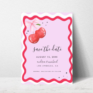 Save The Date Français Vintage Coquette Cherry Wavy Frame Mariag