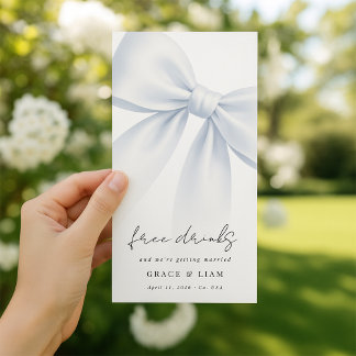 Save The Date Free Drinks Blue Bow Bookmark Wedding