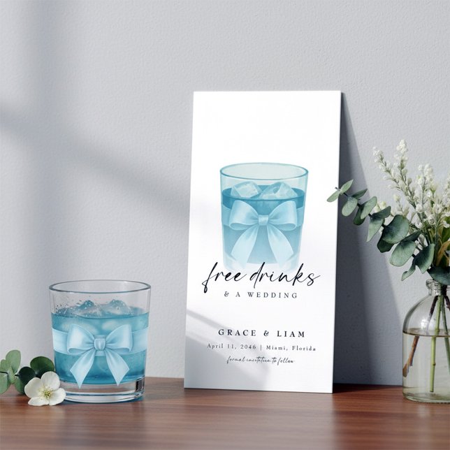 Save The Date Free Drinks Modern Bow Glass Trendy Bookmark (Créateur téléchargé)