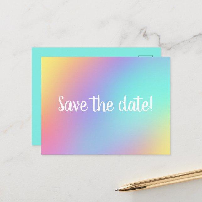 Save The Date! Freeform Pastel Gradient Postkarten (Vorderseite/Rückseite Beispiel)