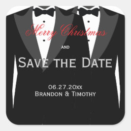 Save the Date frohe Weihnachts-Gay-Hochzeitsticker Quadratischer Aufkleber