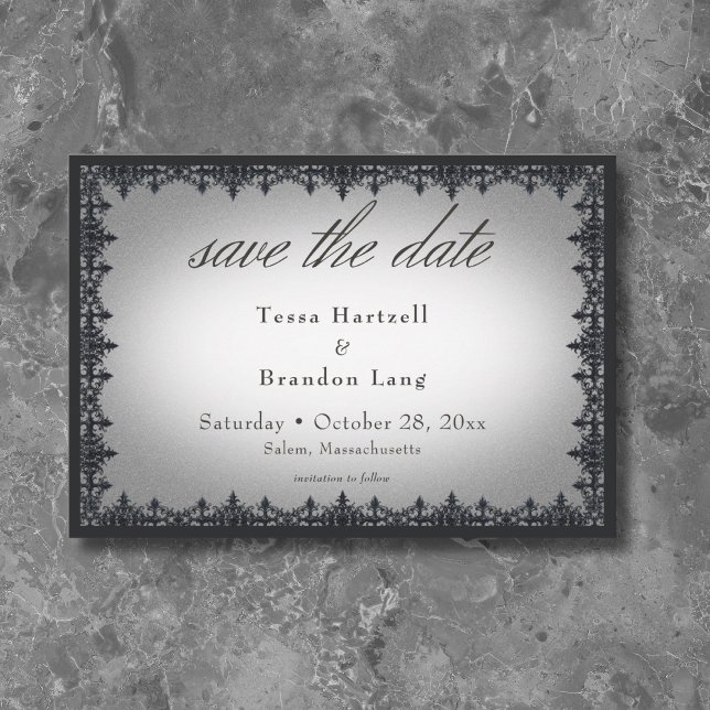 Save The Date Frontière victorienne gothique Mariage blanc (Victorian Gothic Iron Border White Wedding Save The Date)