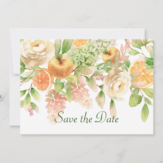 Save The Date Fruits et fleurs de jardin à l'aquarelle (Devant)