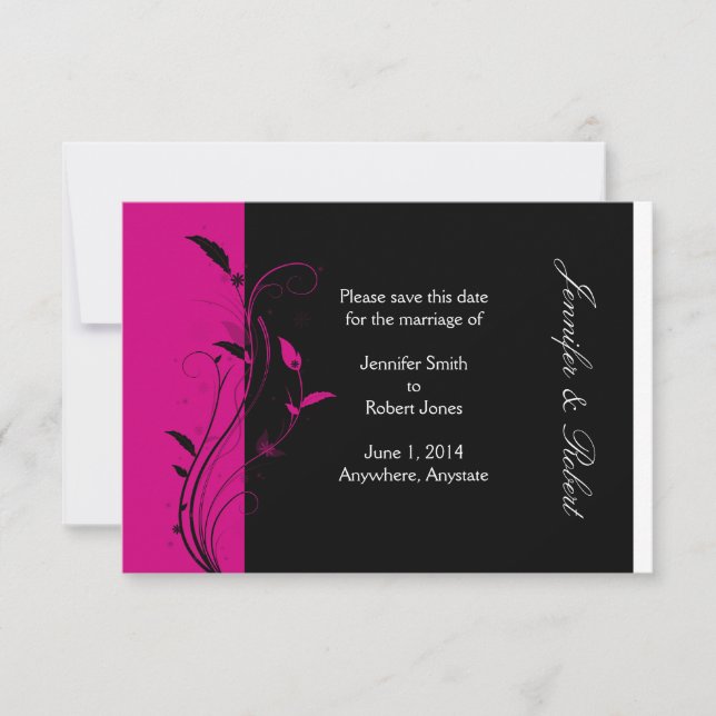 Save The Date Fuchsia et Noir Mariage Sauvez la date (Devant)