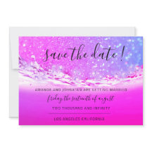Save the Date Fuchsia Pink Crystals Ocean Ombre