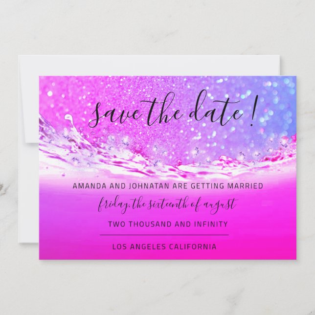 Save the Date Fuchsia Pink Crystals Ocean Ombre (Vorderseite)