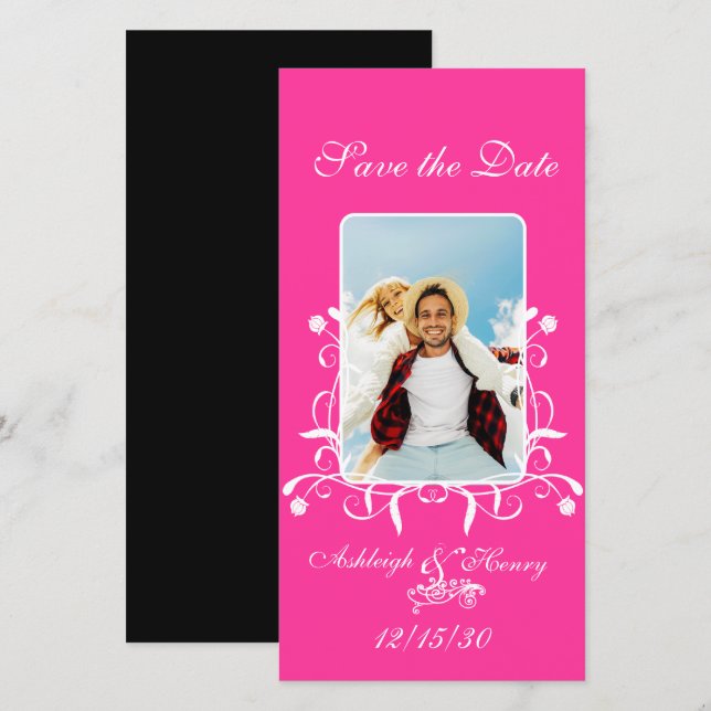 Save The Date Fuchsia Rose Chaud Enregistrez la Date Votre Photo (Devant / Derrière)