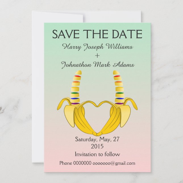 Save The Date Fun Gay Banana Coeur Mariage Enregistrer La Date (Devant)
