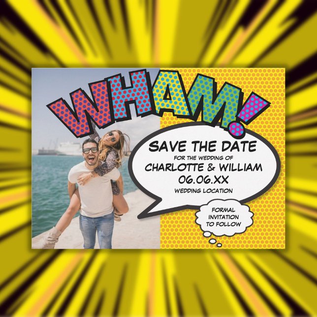 Save The Date Fun Modern Comic WHAM Photo (Fun Modern Comic WHAM Photo Save The Date)