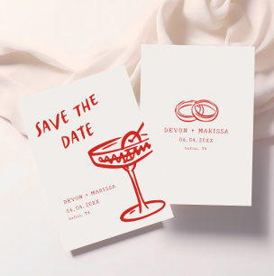 Save The Date Funky + Fun Rouge Moderne Rétro Mariage illustré