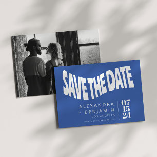 Save The Date Funky Retro Mod Unique Photo Bleu Clair Personnali