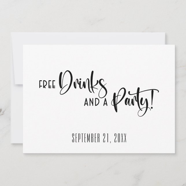 Save The Date Funny Free Drinks Party Mariage noir et blanc (Devant)