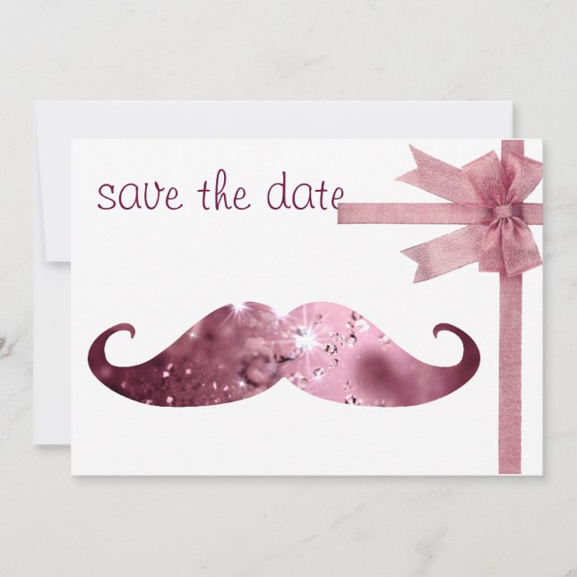 Save The Date Funny Pink Bling Mustache (Devant)