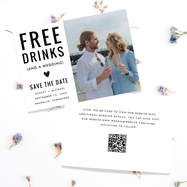 Save The Date Funny Unique boisson libre Qr Code Mariage photo (Créateur téléchargé)