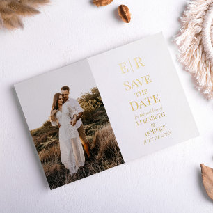 Save the Date für das weiße und goldene Monogramm- Folieneinladung