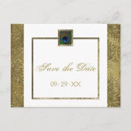 Save the Date für die White and Gold Pfauenfederun Ankündigungspostkarte