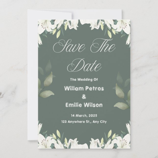 Save the Date für eine Olive Green Wedding Einladung (Vorderseite)