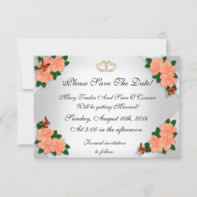 Save the Date für Hochzeiten, Hibiskus Einladung (Vorderseite)