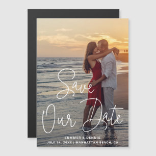 Save the Date für unser Date Elegante Script-Foto  Magneteinladung
